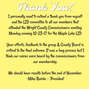 Thank you from Maple Lake LID